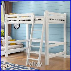 White Loft Bunkbed Single Solid Pine Wooden High Sleeper Bunk Bed Frame & Stairs