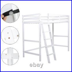 White Loft Bunkbed Single Solid Pine Wooden High Sleeper Bunk Bed Frame & Stairs