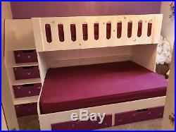 White Purple wooden Triple Bunk Bed lots of Storage Drawers Single & Double