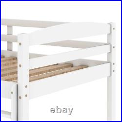 White Single Bunk Bed with Ladder Guest Wooden Bed Frame For Kids Teenagers