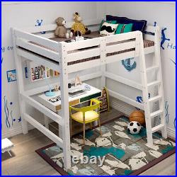 White Single Solid Pine Wood Loft Bed Frame High Sleeper Bunk Bed Cabin Bedstead