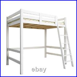 White Single Solid Pine Wood Loft Bed Frame High Sleeper Bunk Bed Cabin Bedstead