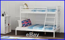 White Solid Pine Wood Bunk Bed Frame Triple Sleeper 3FT & 4FT6 Slatted Bedstead