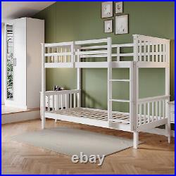 White Solid Pine Wood Double Bunk Bed 3ft Single Kids Children Sleeper Bed Frame