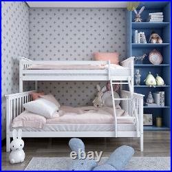 White Solid Triple Bunk Bed Frame withHeadboard With Stairs Children Kids Teens