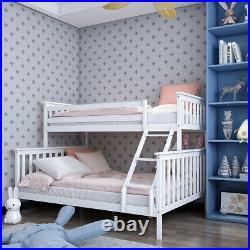 White Solid Triple Bunk Bed Frame withHeadboard With Stairs Children Kids Teens