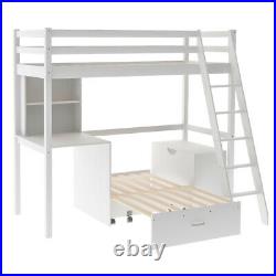 White Solid Wood High Sleeper Bunk Bed Loft Bed With Desk And Pullout Bed Sofa Bed