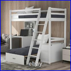 White Solid Wood High Sleeper Bunk Bed Loft Bed With Desk And Pullout Bed Sofa Bed