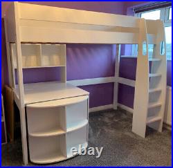 White Stompa High-Sleeper Bunk Bed with Fixed and Pull Out Desk and Shelving
