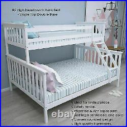 White Triple Sleeper Bunk Bed Wooden Bed Frame for Children Adults UK Modern
