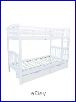 White Wood Bunk Bed Split Into 2, Drawers And Mattresses Options Kids Bunkbed
