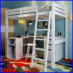 White Wooden 3FT Single Bed High Sleeper Cabin Bunk Bed Frame Student Bedstead