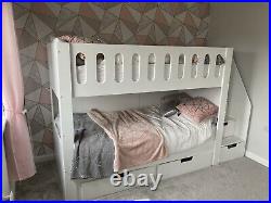 White Wooden Bunk Beds With Steps And Integrated Storage