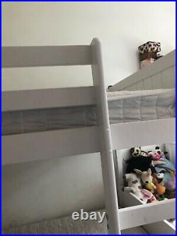 White Wooden Bunk Beds With Two Mattresses And Trundle