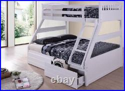 White Wooden Double Bunk Bed With Storage Drawers Cosmos Triple Sleeper New