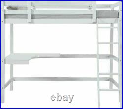 White Wooden Study High Sleeper Bunk Bed Frame with Desk