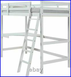 White Wooden Study High Sleeper Bunk Bed Frame with Desk