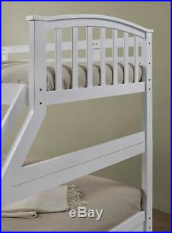 White Wooden Triple Bunk Bed With Drawers 3ft & Double Beds Solid Wood