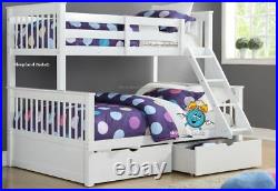 White Wooden Triple Bunk Bed With Drawers Solid Pine Supersonic Double Bunks