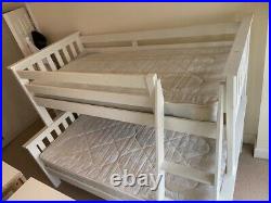 White Wooden triple sleep bunk bed With Mattresses