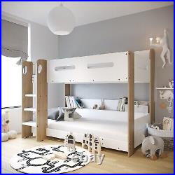 White and Oak Bunk Bed with Shelves Sky SKY008A