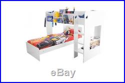 Wizard White Wooden L Shape Bunk Bed Frame 3FT Single With Shelf Storage