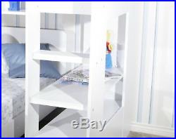 Wizard White Wooden L Shape Triple Sleeper Bunk Bed Frame With Shelf Storage
