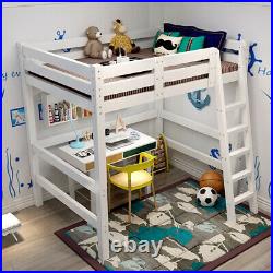 Wood High Sleeper Cabin Bunk Bed With Ladder White Pine Topper Bed Space Saving