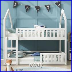 Wooden Bunk Bed, 3FT Single Bed Twin Sleeper Bed Kids Teens Bed Frames with Ladder