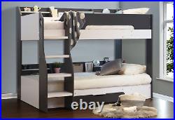Wooden Bunk Bed Frame Grey Under Bed Drawers Shelving Storage Childrens Flick