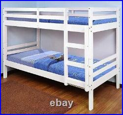 Wooden Bunk Bed Frame Only in White 3ft With Modern Design Single Bed