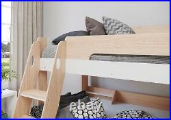 Wooden Bunk Bed Frame Triple Bunk White Oak Shelving Storage Childrens Flick