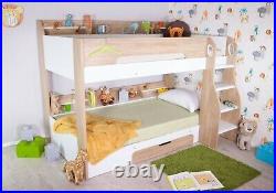 Wooden Bunk Bed Frame White Oak Shelving Storage Childrens Flick