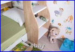 Wooden Bunk Bed Frame White Oak Shelving Storage Childrens Flick