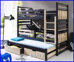 Wooden Bunk Bed HIPOLIT 3 Triple Kids Sleeper Children Bed Custom Colours 3ft