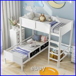 Wooden Bunk Bed L Shape High Sleeper 3FT Single Bed Frames Daybed Sofa Bed White