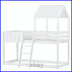 Wooden Bunk Bed Loft Bed Treehouse 3FT Kids Mid-Sleeper Cabin Bed 90x190cm White