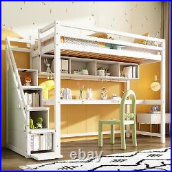 Wooden Bunk Bed Loft Bed for Kids with Storage Stairs and Desk 90x190 cm