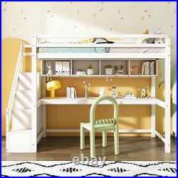 Wooden Bunk Bed Loft Bed for Kids with Storage Stairs and Desk 90x190 cm