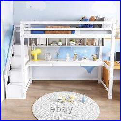 Wooden Bunk Bed Loft Bed for Kids with Storage Stairs and Desk 90x190 cm