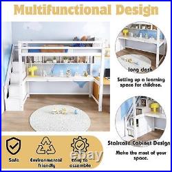 Wooden Bunk Bed Loft Bed for Kids with Storage Stairs and Desk 90x190 cm