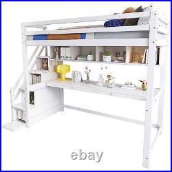 Wooden Bunk Bed Loft Bed for Kids with Storage Stairs and Desk 90x190 cm