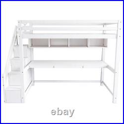 Wooden Bunk Bed Loft Bed for Kids with Storage Stairs and Desk 90x190 cm