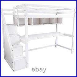 Wooden Bunk Bed Loft Bed for Kids with Storage Stairs and Desk 90x190 cm