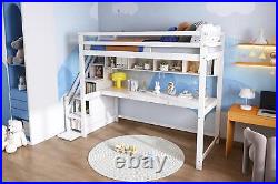 Wooden Bunk Bed Loft Bed for Kids with Storage Stairs and Desk 90x190 cm