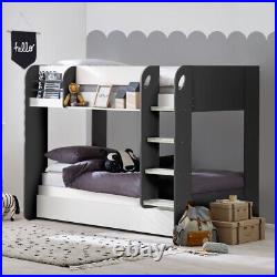 Wooden Bunk Bed, Mars Grey and White Wooden Bunk Bed With Trundle, 3ft