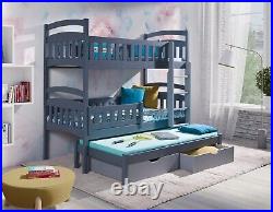 Wooden Bunk Bed Right Uk 3 Sleeper with Trundle Bed Mattresses Drawers Included