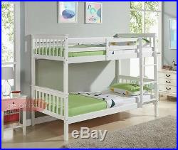 Wooden Bunk Bed Single Frame 3FT Size White Pine and with Mattress Kids Bunkbeds