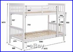 Wooden Bunk Bed Single Frame 3FT Size White Pine and with Mattress Kids Bunkbeds