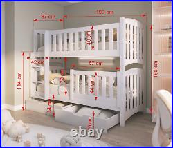 Wooden Bunk Bed With Drawers Many Colours 2 Sizes Left Or Right